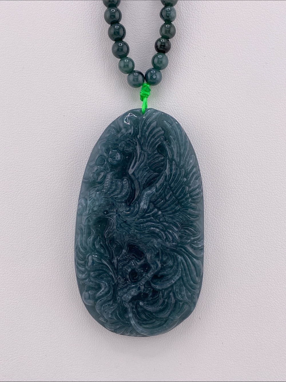 Dark Green Carved Jade Pendant Necklace
